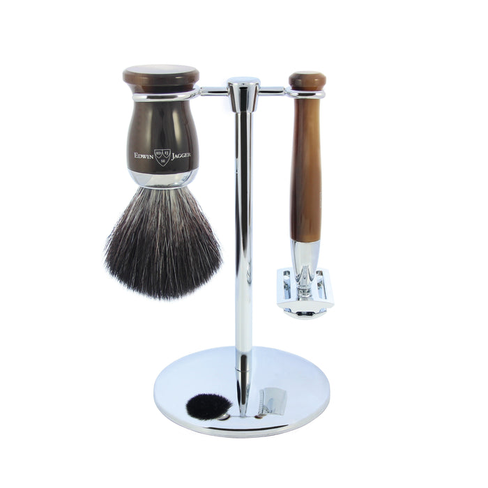 Diffusion 36 Light Horn Mach3 Compatible Razor, Synthetic Shaving Brush & Stand - Edwin Jagger - Face & Co